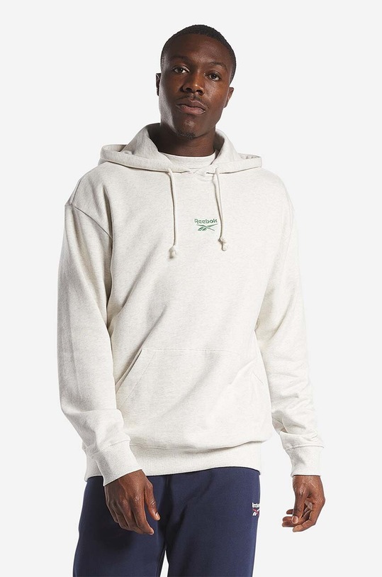 Bavlnená mikina Reebok Classic Small Vector Hoodie melanž béžová HS7152