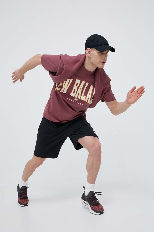 Памучен суичър New Balance розов UT31550WAD