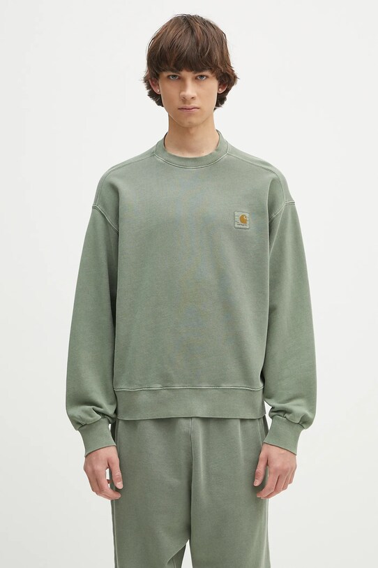 Carhartt WIP bluza bawełniana Nelson Sweat gładkie zielony I029957.1YFGD