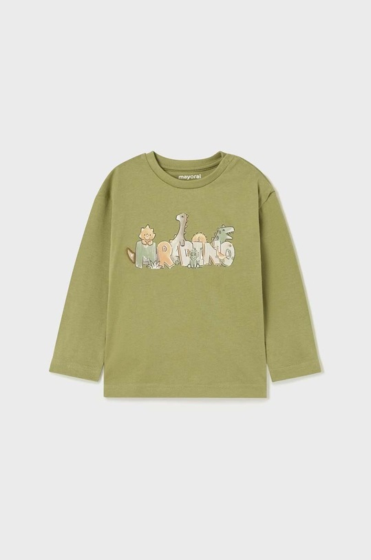 Mayoral longsleeve bawełniany niemowlęcy nadruk zielony 1032.3M.BABY