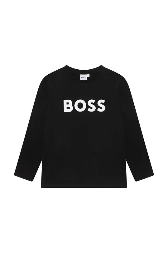 Dětské bavlněné tričko s dlouhým rukávem BOSS kulatý černá J25P25.114.150