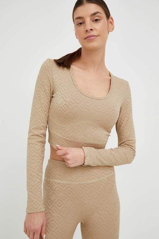 Majica dugih rukava Guess s elastinom bež V3RP10.MC04Y