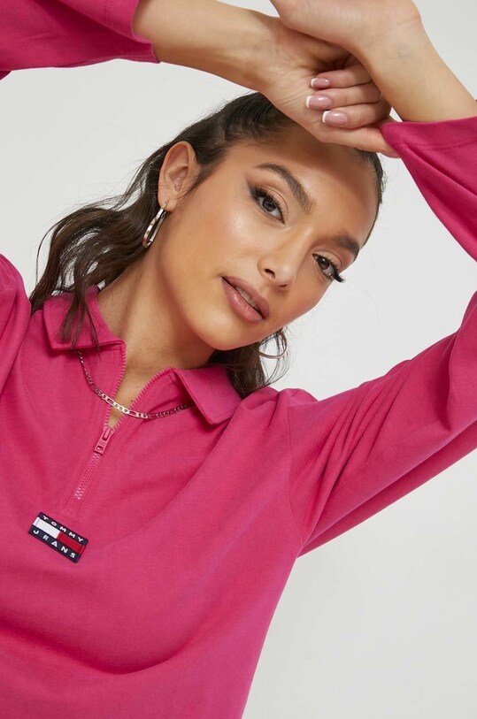 Βαμβακερή μπλούζα με μακριά μανίκια Tommy Jeans ροζ DW0DW14964.PPYX