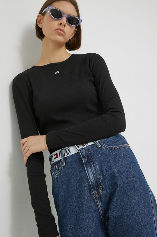 Tommy Jeans longsleeve z elastanem czarny DW0DW14277.PPYX