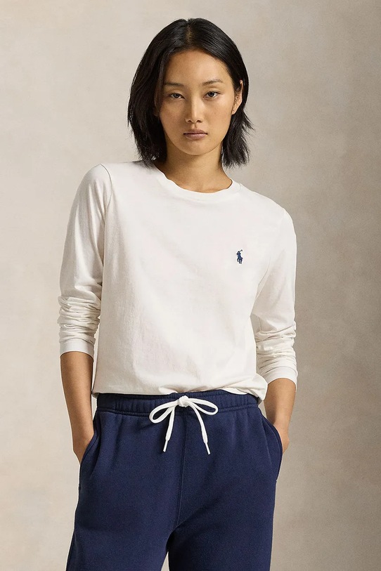 Bavlněné tričko s dlouhým rukávem Polo Ralph Lauren hladký bílá 211898699
