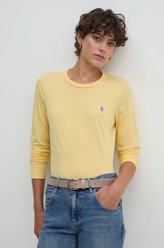 Bavlněné tričko s dlouhým rukávem Polo Ralph Lauren hladký žlutá 211898699
