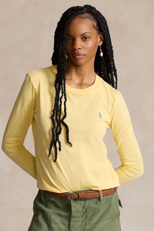 Bavlněné tričko s dlouhým rukávem Polo Ralph Lauren hladký žlutá 211898699