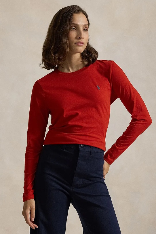 Bavlnené tričko s dlhým rukávom Polo Ralph Lauren jednofarebný červená 211898699