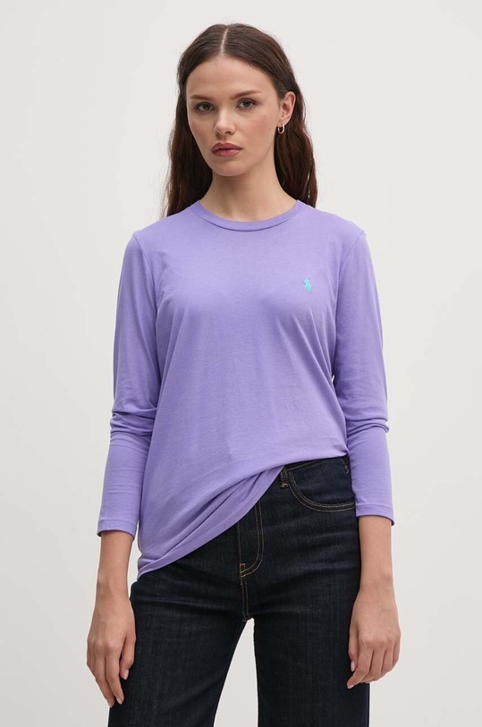 Bavlněné tričko s dlouhým rukávem Polo Ralph Lauren fialová 211898699