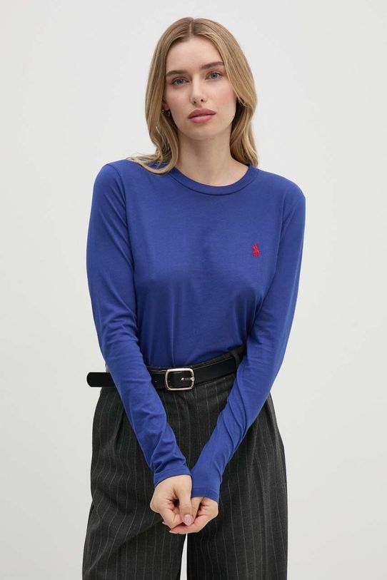 Памучна блуза с дълги ръкави Polo Ralph Lauren стандартна син 211898699
