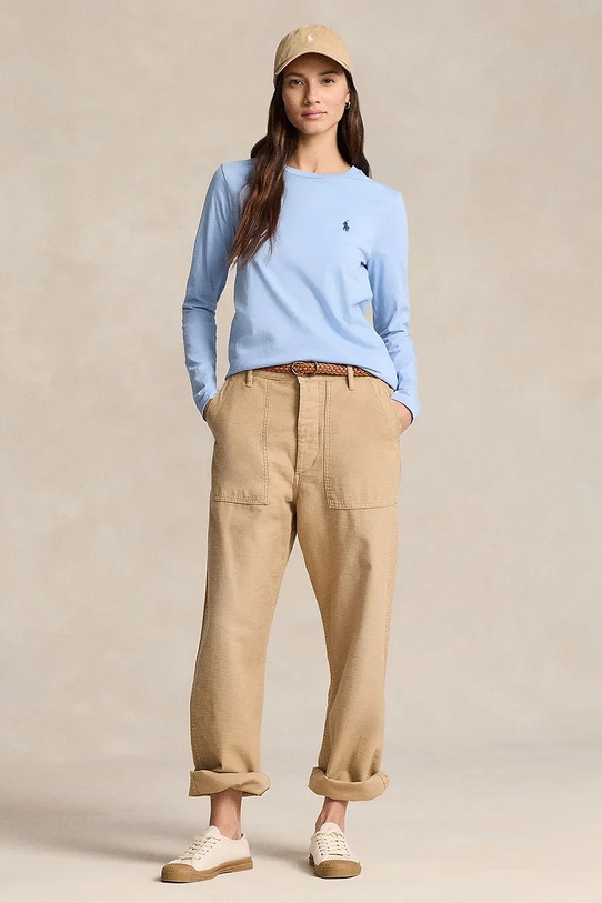 Oblečení Bavlněné tričko s dlouhým rukávem Polo Ralph Lauren 211898699 modrá