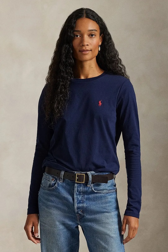 Polo Ralph Lauren longsleeve bawełniany gładkie granatowy 211898699