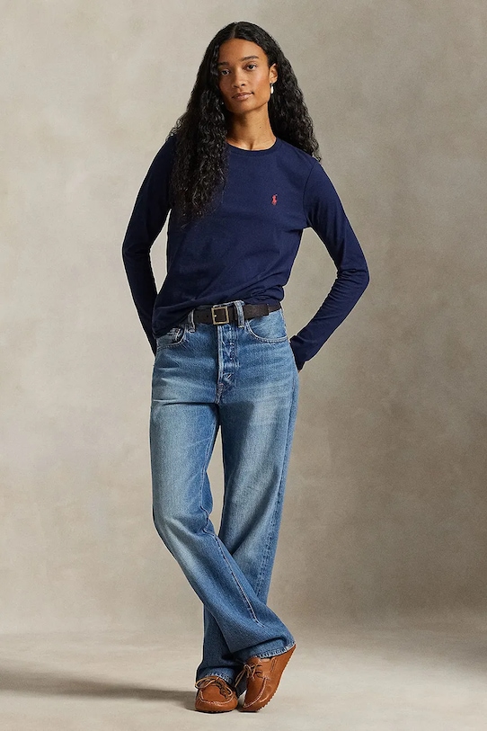 Одяг Бавовняний лонгслів Polo Ralph Lauren 211898699 темно-синій