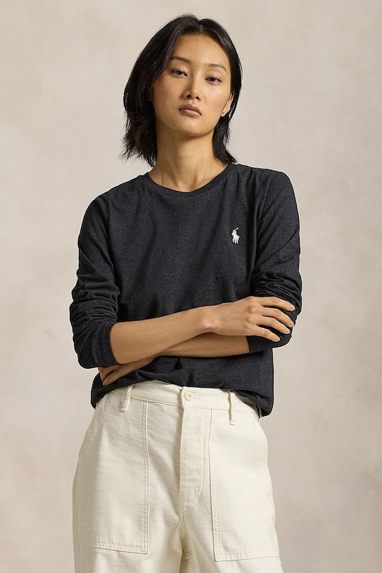 Bavlněné tričko s dlouhým rukávem Polo Ralph Lauren hladký černá 211898699