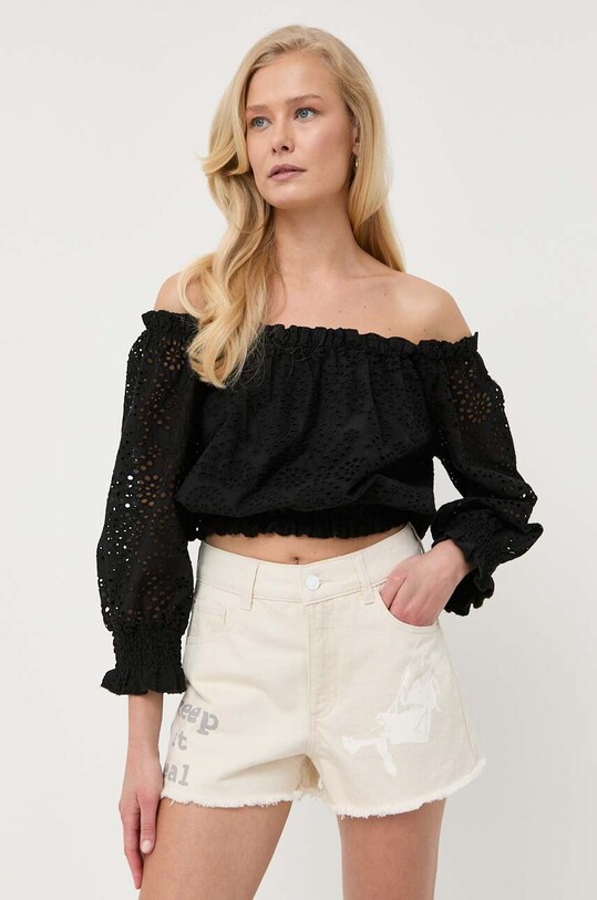 Bavlněná halenka Guess hladký černá W3GH95.WFDC0