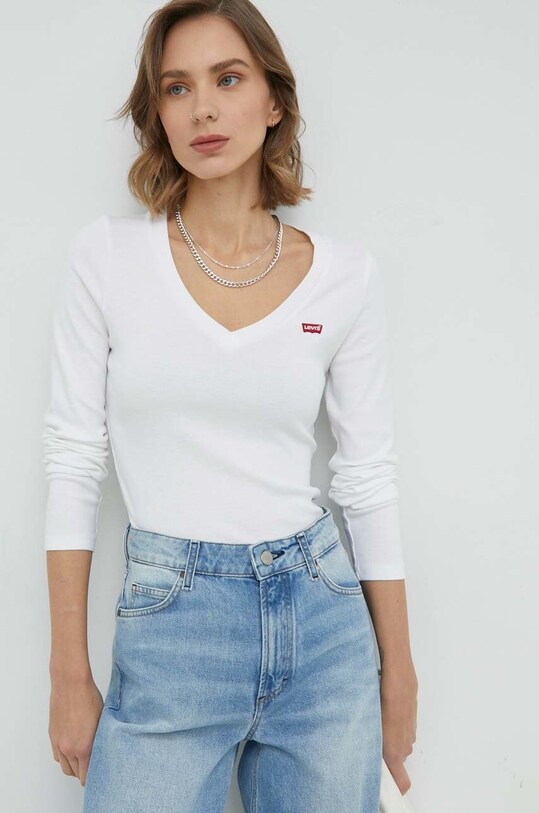 Памучна блуза с дълги ръкави Levi's памук бял A4891.0001