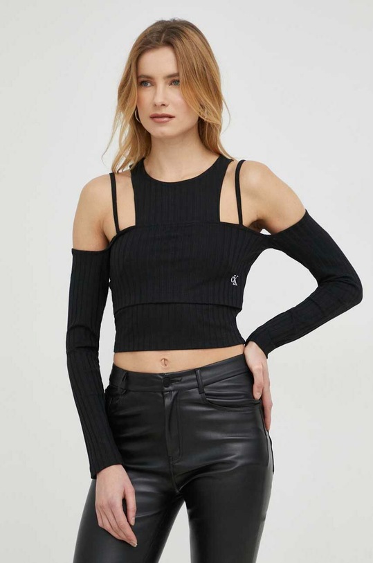 Tričko s dlouhým rukávem Calvin Klein Jeans černá J20J220775.PPYX