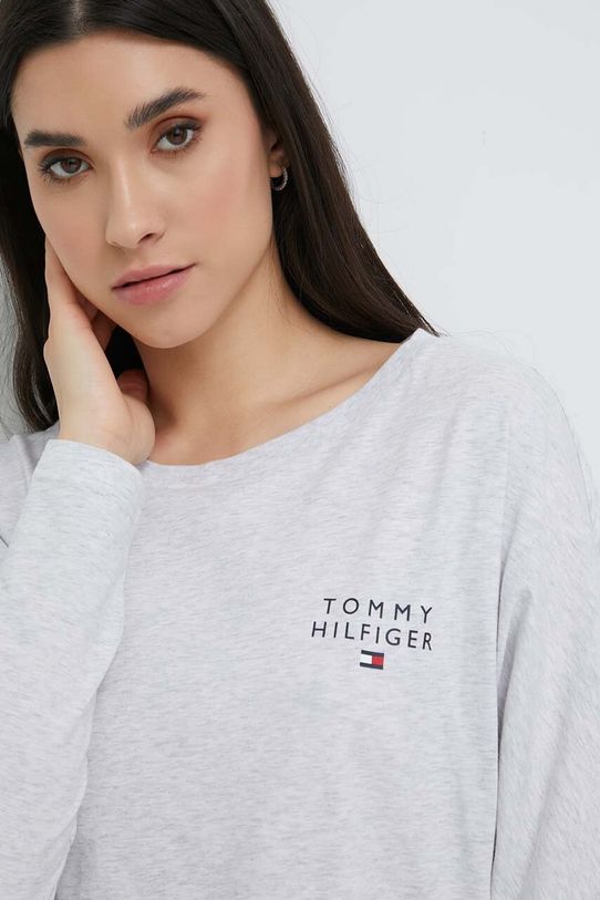 Homewear pamučna majica dugih rukava Tommy Hilfiger UW0UW04153.PPYX siva