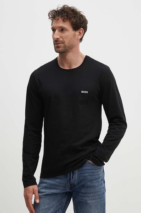 Bavlněné tričko s dlouhým rukávem BOSS 3-pack slim černá 50492321