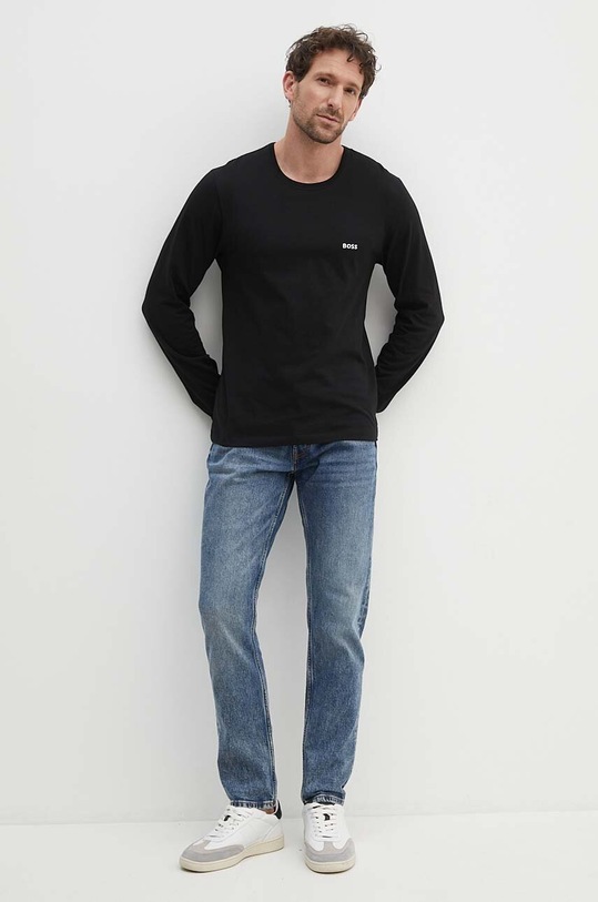 Bavlněné tričko s dlouhým rukávem BOSS 3-pack 50492321 černá NC25