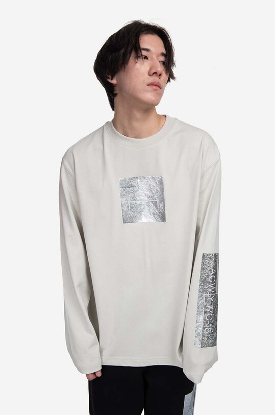 Βαμβακερή μπλούζα με μακριά μανίκια A-COLD-WALL* Foil Grid LS T-Shirt βαμβάκι γκρί ACWMTS111
