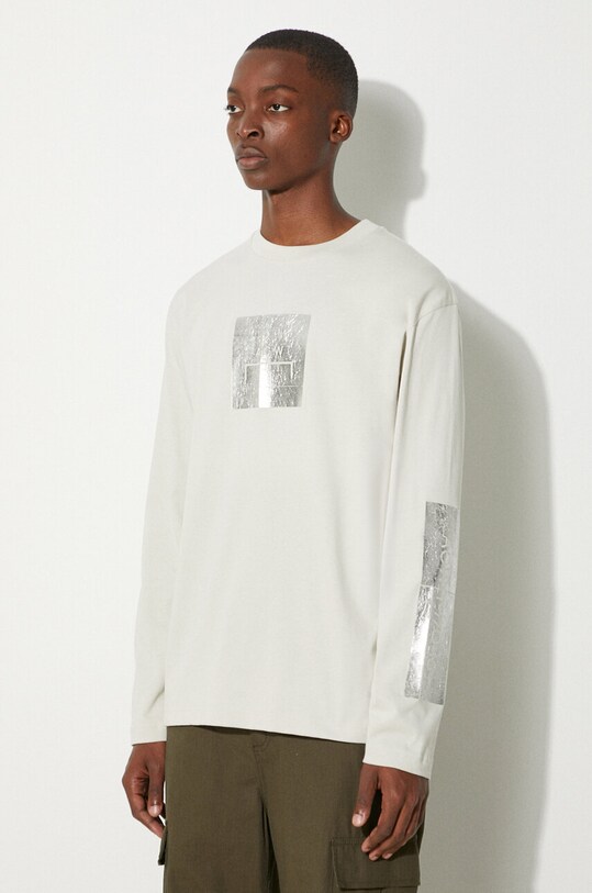 Хлопковый лонгслив A-COLD-WALL* Foil Grid LS T-Shirt серый ACWMTS111