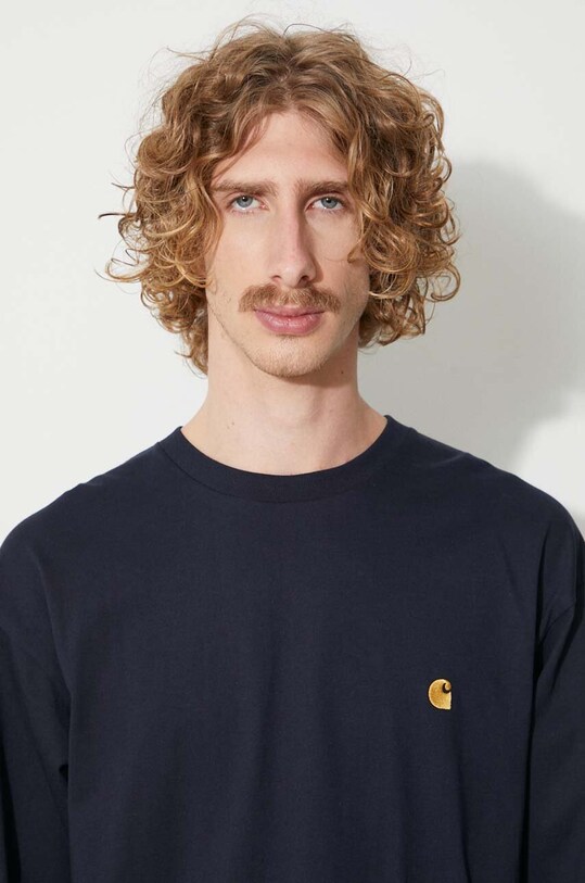 Хлопковый лонгслив Carhartt WIP I026392 тёмно-синий