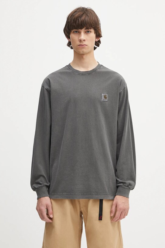 Хлопковый лонгслив Carhartt WIP L/S Nelson T-Shirt гладкий серый I029949.87GD.