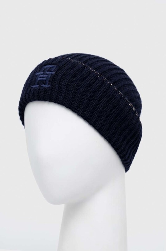 Шапка с примесью шерсти Tommy Hilfiger аппликация тёмно-синий AW0AW14150.PPYX