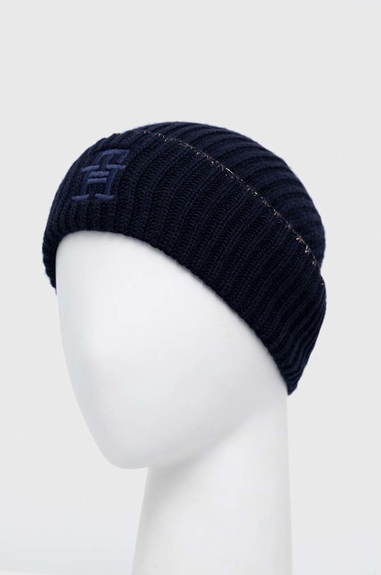 Čiapka s prímesou vlny Tommy Hilfiger s prímesou vlny tmavomodrá AW0AW14150.PPYX