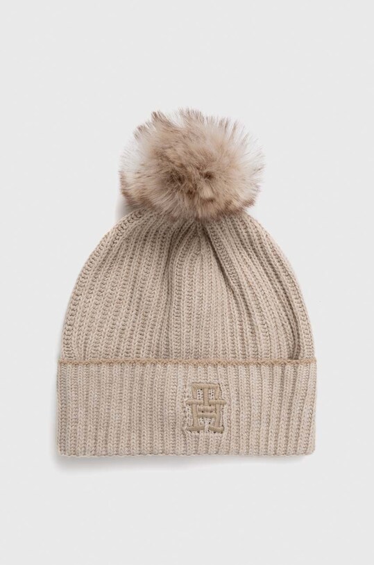 Σκουφί με μείγμα κασμίρ Tommy Hilfiger λεπτή μπεζ AW0AW14401.PPYX