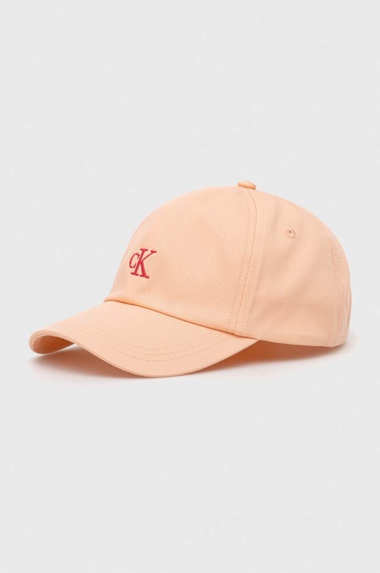 Calvin Klein Jeans czapka z daszkiem bawełniana dziecięca aplikacja pomarańczowy IU0IU00150.PPYX