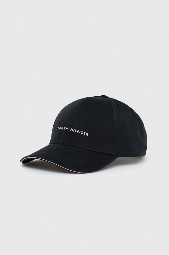 Βαμβακερό καπέλο του μπέιζμπολ Tommy Hilfiger απλικέ μαύρο AM0AM10536.PPYX