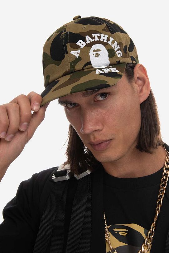 Bavlněná baseballová čepice A Bathing Ape vzorovaný zelená 001CPI801009M