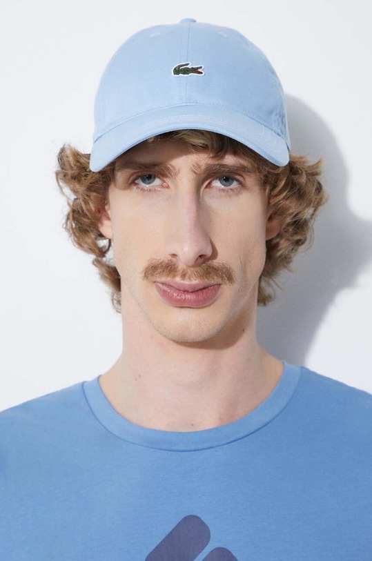 Βαμβακερό καπέλο του μπέιζμπολ Lacoste RK0491 μπλε