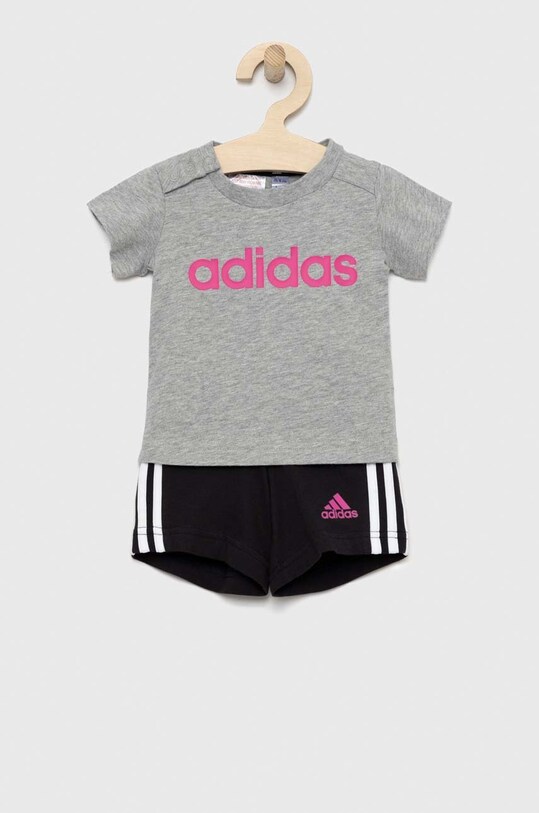 adidas komplet bawełniany dziecięcy I LIN CO T nadruk szary HR5892