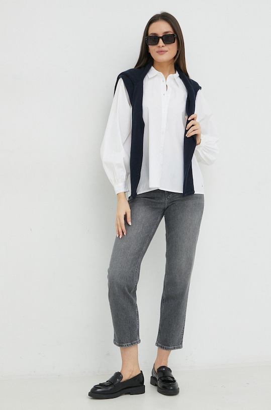 Bombažna srajca Tommy Hilfiger WW0WW37127.PPYX bela SS23
