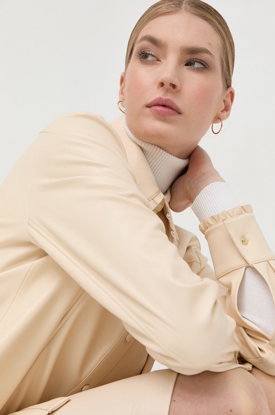 Košile BOSS hladký béžová 50485819