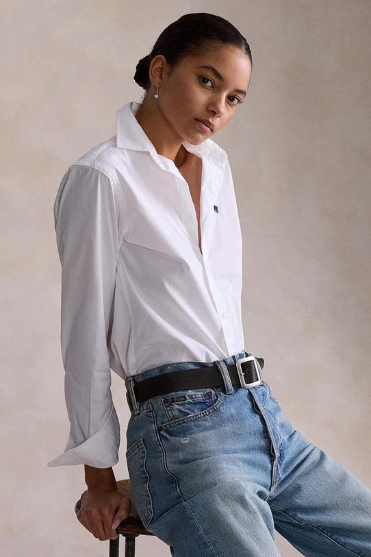 Βαμβακερό πουκάμισο Polo Ralph Lauren λευκό 211891376