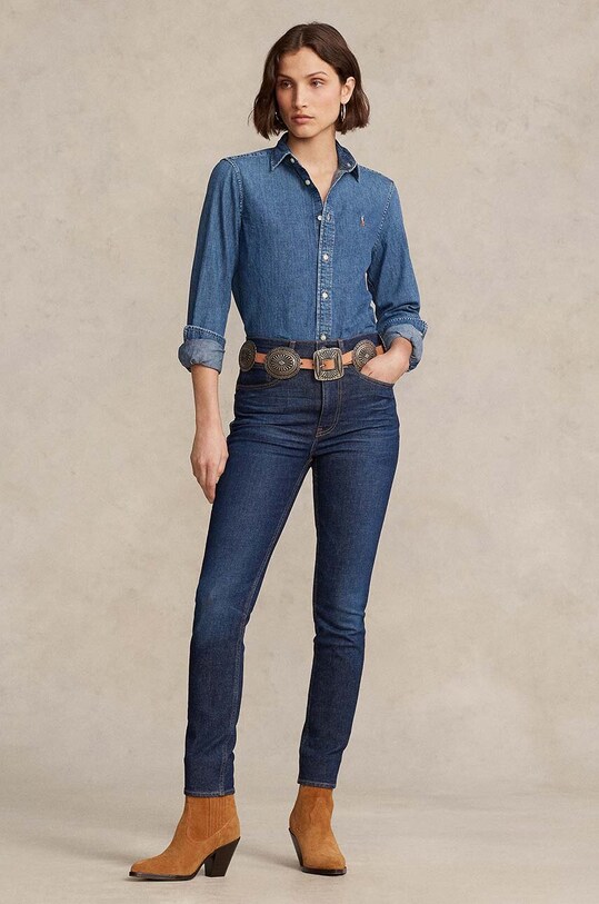 Τζιν πουκάμισο Polo Ralph Lauren σκούρο μπλε 211899526
