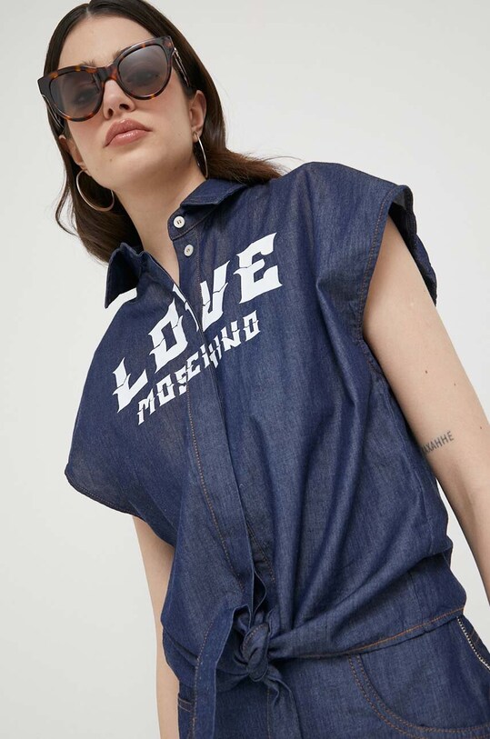 Love Moschino koszula bawełniana klasyczny granatowy W.C.E76.01.T.174A