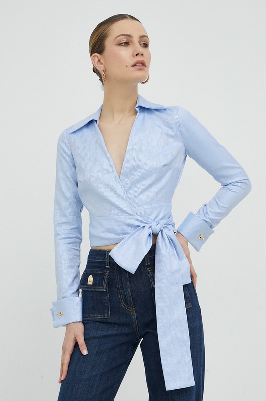 Elisabetta Franchi camasa din bumbac lung albastru CA03231E2