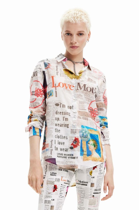 Desigual koszula bawełniana wzorzyste biały 23SWCW24