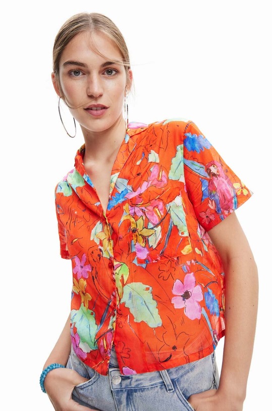 Desigual camasa din bumbac scurt rosu 23SWCW45