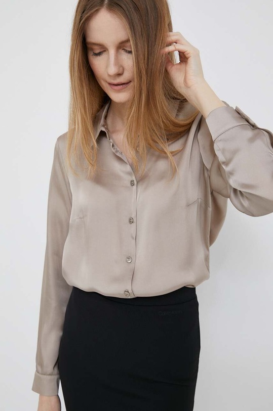 Košile Sisley hladký béžová 52ADLQ03M.18J