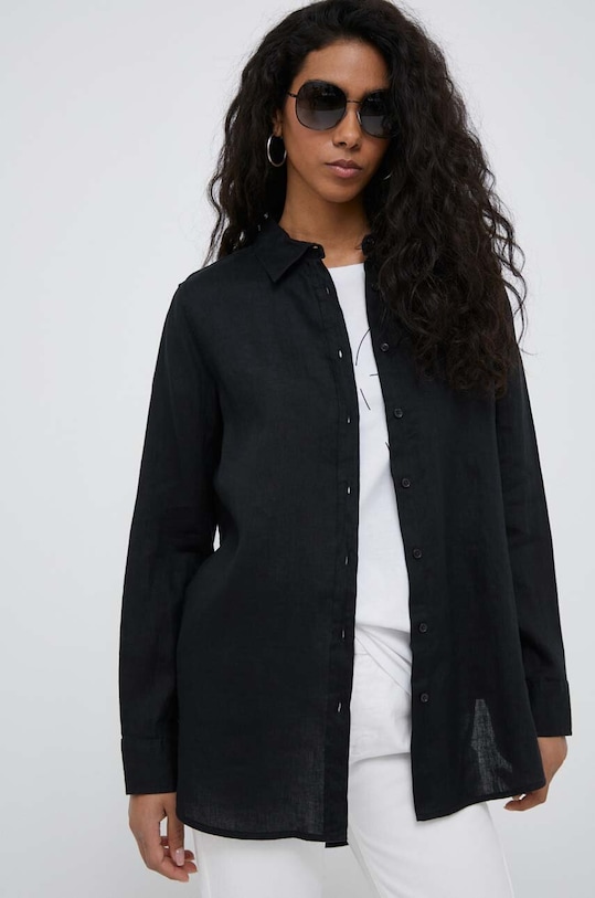 Сорочка з льону United Colors of Benetton casual чорний 5BMLDQ02U.100