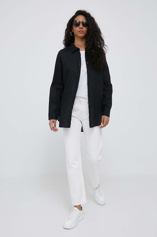 Сорочка з льону United Colors of Benetton 5BMLDQ02U.100 чорний AA00