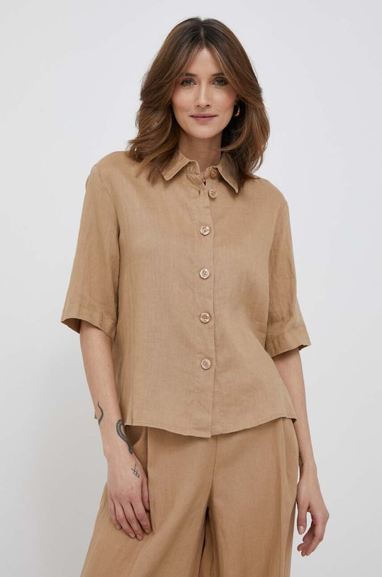 United Colors of Benetton koszula lniana klasyczny beżowy 5BML5QB75.193