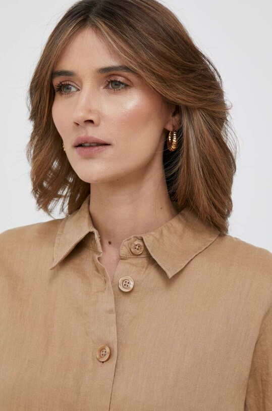 United Colors of Benetton koszula lniana 5BML5QB75.193 beżowy