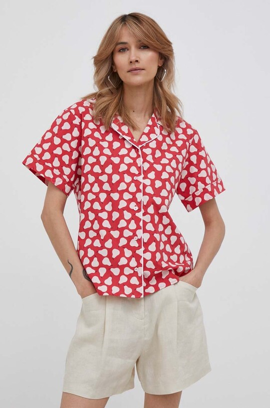 Bombažna srajca United Colors of Benetton Vzorčasti rdeča 5ULPDQ03U.74A